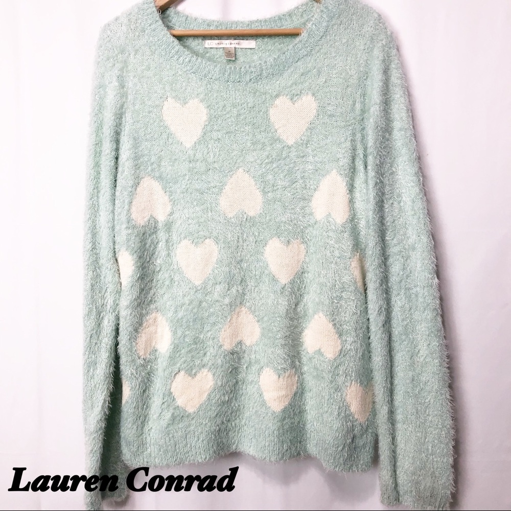 LC-Lauren Conrad Mint & White Polka dot Sweater M